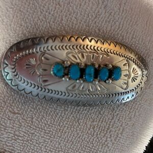 Authentic DC Thomas Sterling Silver hair clip w\ Turquoise stones